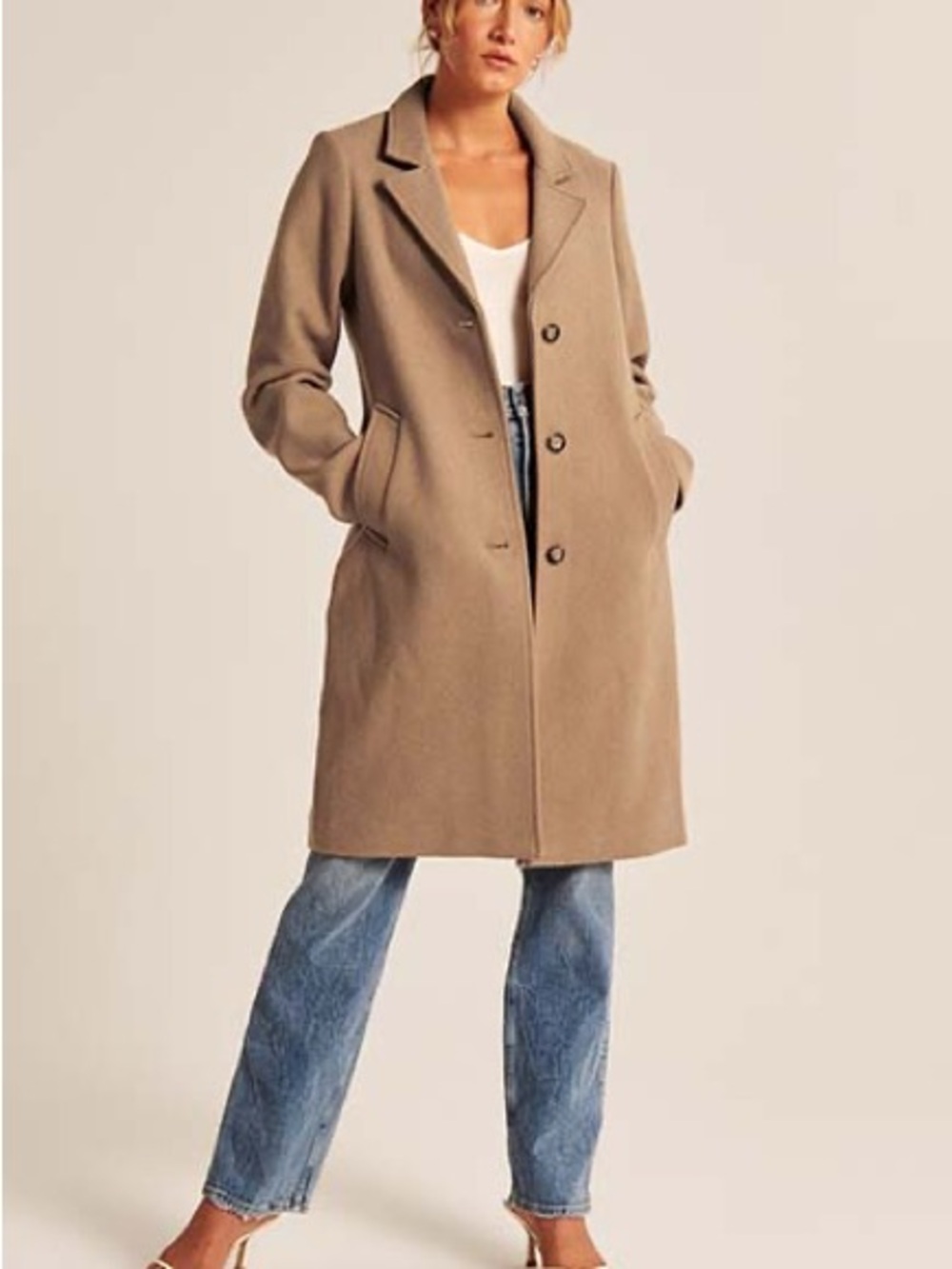 Abercrombie & Fitch Classic Women's Tan Wool-Blend Long Dad Coat